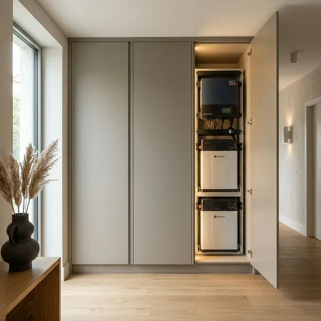 Скрытый монтаж инвертора и аккумуляторов в шкафу от ПРИВАТ ДИЗАЙН